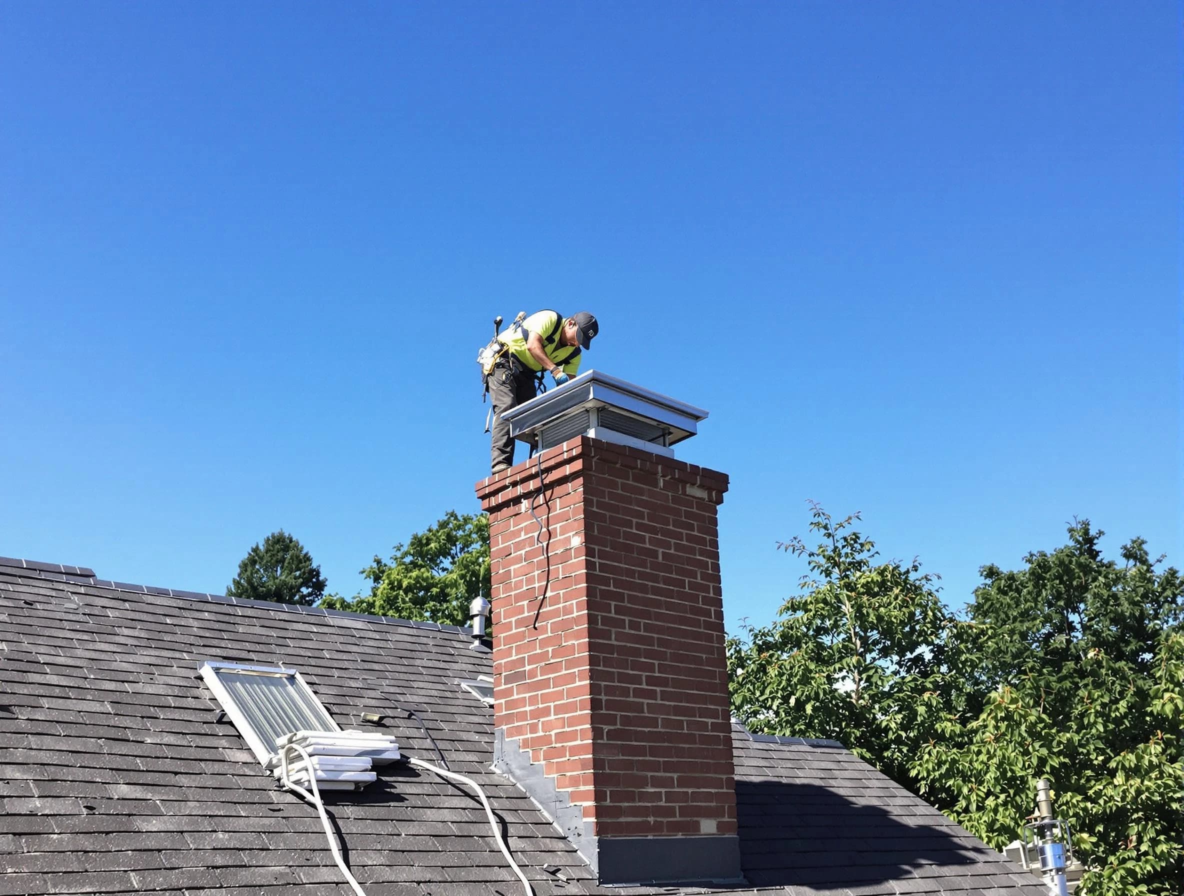Welby Chimney Sweep technician measuring a chimney cap in Welby, CO