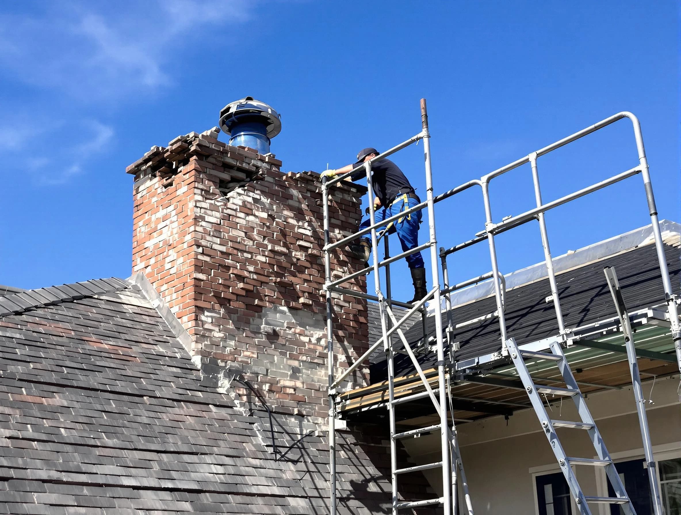 Rebuilding a chimney structure by Welby Chimney Sweep in Welby, CO