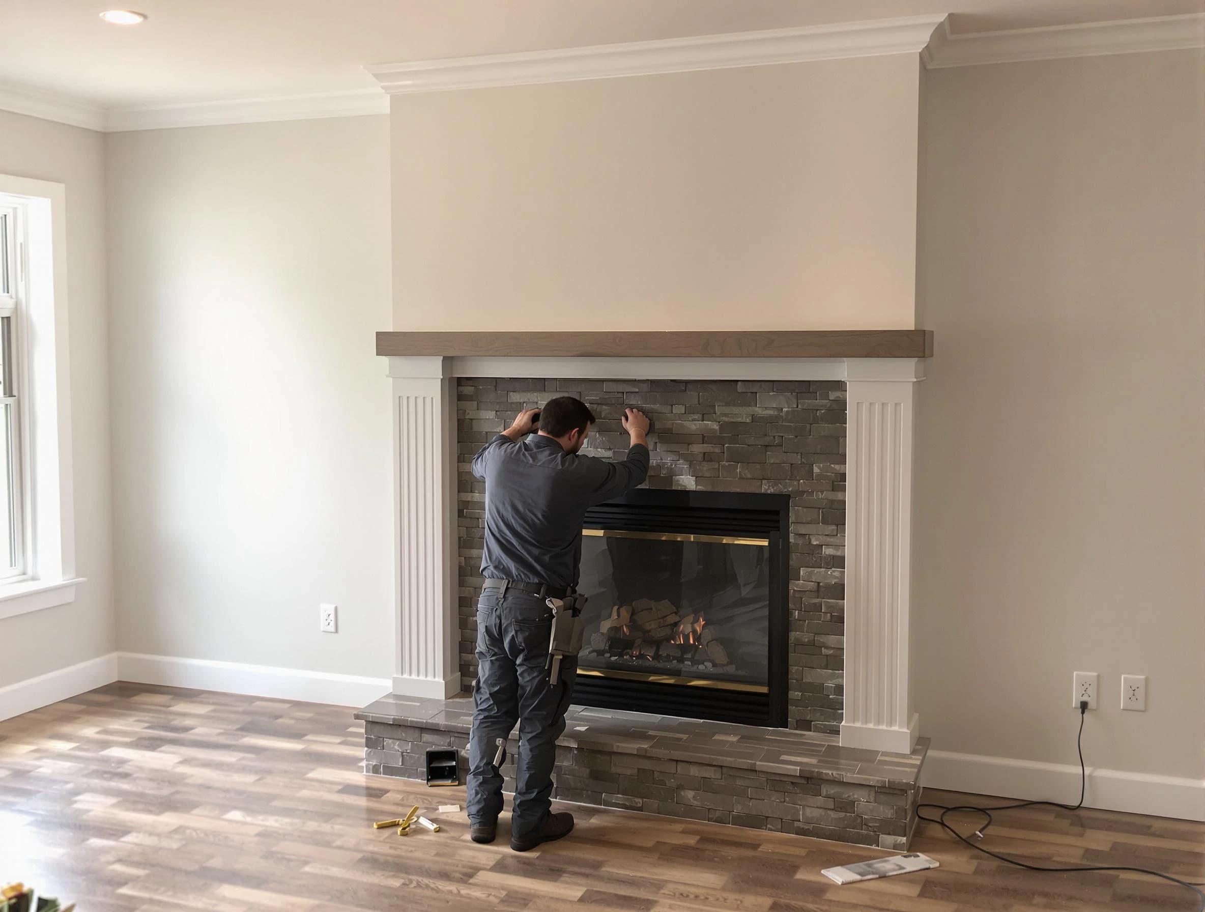Welby Chimney Sweep finishing a custom fireplace install in Welby, CO