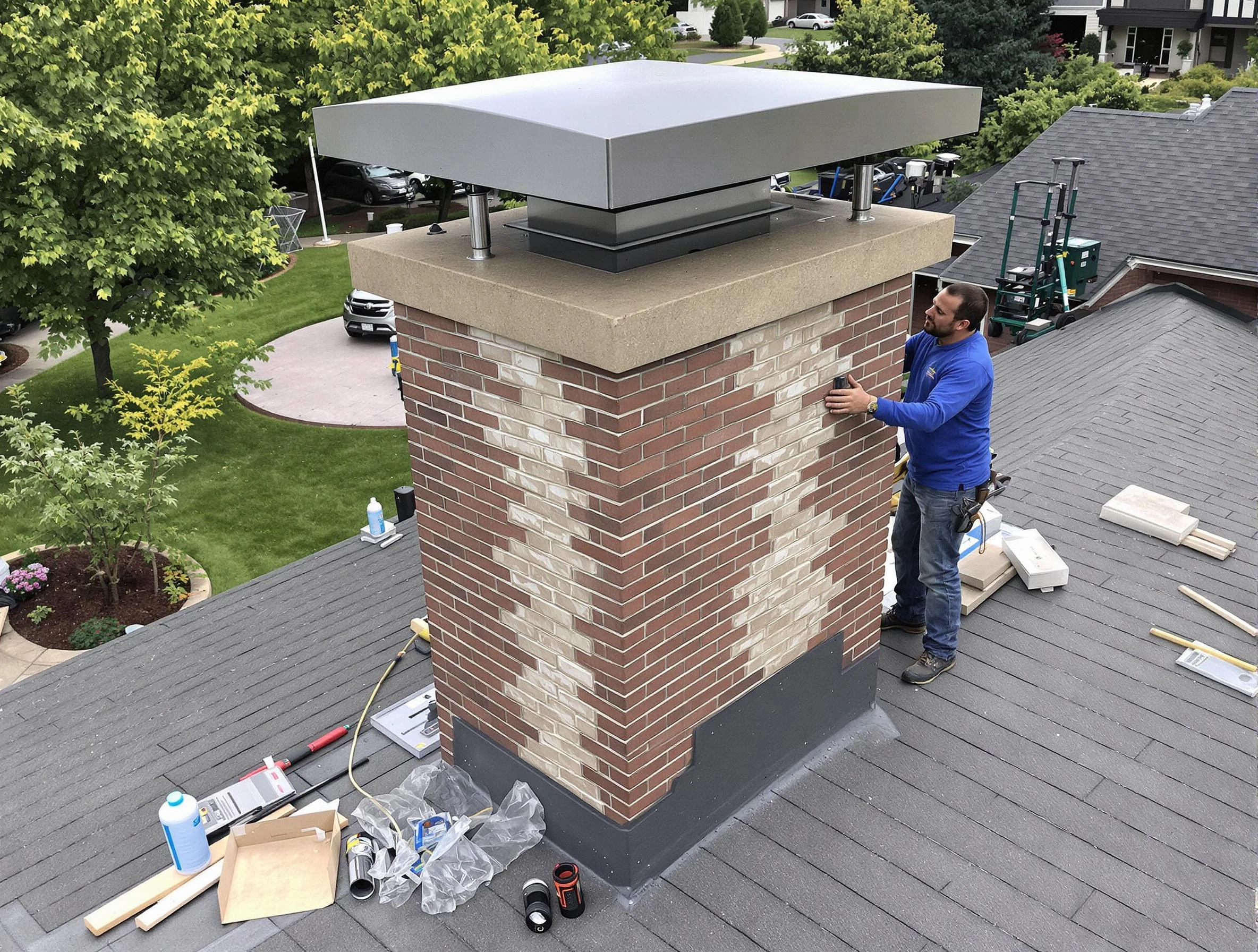 Welby Chimney Sweep team working on a custom chimney remodel in Welby, CO